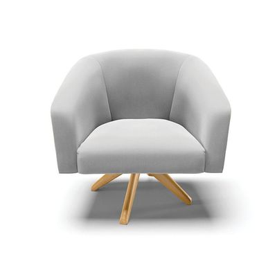 Poltrona Giratória Stella Suede Base Madeira Ma30 Cinza