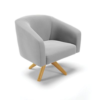 Poltrona Giratória Stella Suede Base Madeira Ma30 Cinza