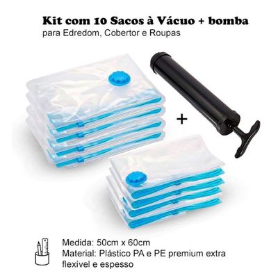 Kit 10 Sacos A Vácuo + Bomba