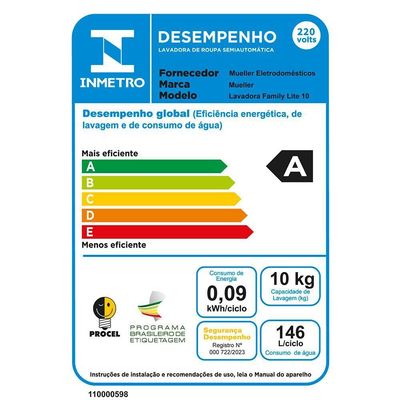 Lavadora Semiautomática Mueller 10kg Family Lite Preto 220V