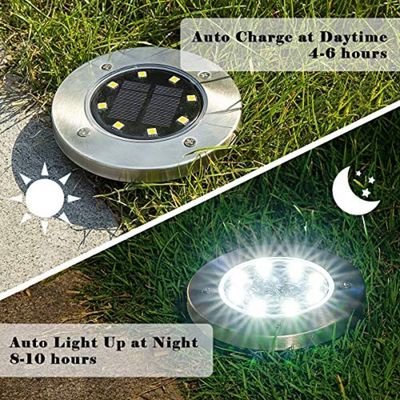 Kit 4 Luminárias Solares 8 Leds Inox Com Espeto Para Jardim Escadas E Decoração Externa