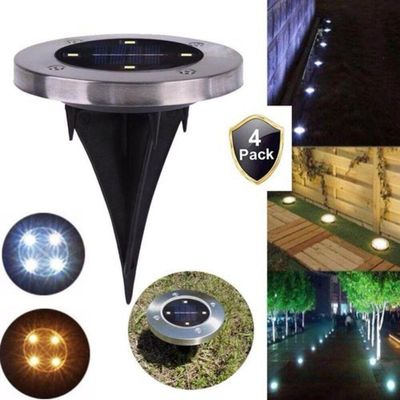 Kit 4 Luminárias Solares 8 Leds Inox Com Espeto Para Jardim Escadas E Decoração Externa
