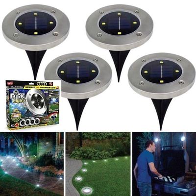 Kit 4 Luminárias Solares 8 Leds Inox Com Espeto Para Jardim Escadas E Decoração Externa