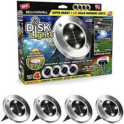 Kit 4 Luminárias Solares 8 Leds Inox Com Espeto Para Jardim Escadas E Decoração Externa