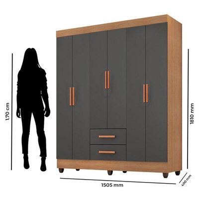 Guarda Roupa Casal Lite 6 Portas Nature Cinza – Móveis Leão
