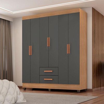 Guarda Roupa Casal Lite 6 Portas Nature Cinza – Móveis Leão