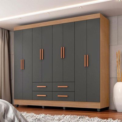 Guarda Roupa Casal Ambiente Porto 8 Portas Nature Cinza – Móveis Leão
