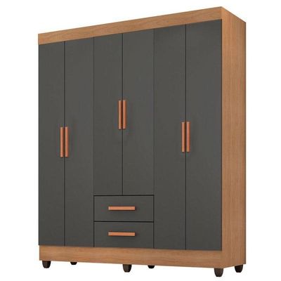 Guarda Roupa Casal Lite 6 Portas Nature Cinza – Móveis Leão