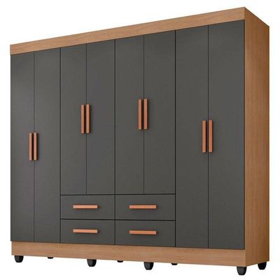 Guarda Roupa Casal Ambiente Porto 8 Portas Nature Cinza – Móveis Leão