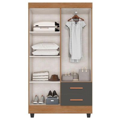 Guarda Roupa Solteiro Lite 4 Portas Nature Cinza – Móveis Leão