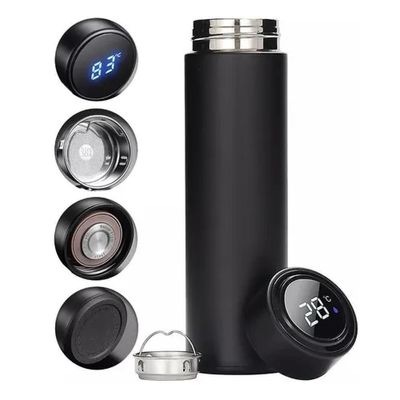Garrafa Térmica Inox Com Termômetro Digital E Display Led ? 480ml - Preta - Bivolt