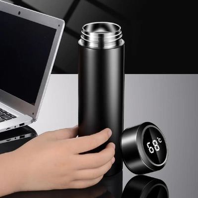 Garrafa Térmica Inox Com Termômetro Digital E Display Led ? 480ml - Preta - Bivolt