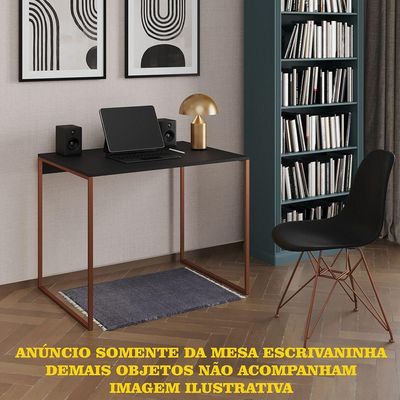 Escrivaninha Industrial Office Preta 90x53 Grécia Base Cobre