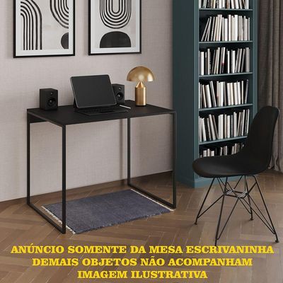 Escrivaninha Industrial Office Preta 90x53 Grécia Base Ferro Preto