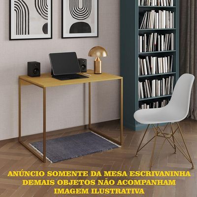 Escrivaninha Industrial Office Canela 90x53 Grécia Base Dourada
