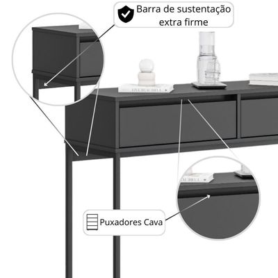 Buffet Luce Retro Madeira 2 Gavetas Estilo Industrial Preto