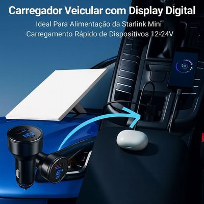Cabo Carregador Veicular Adaptador 3 em 1 Starlink Mini 2m