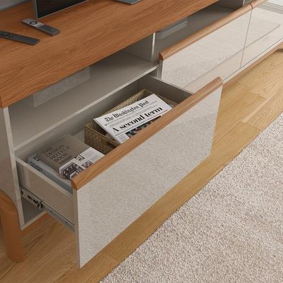 Rack Bancada Para Tv De Até 75 1 Porta 2 Gavetas 2.1 Elisa Off White/jequitiba