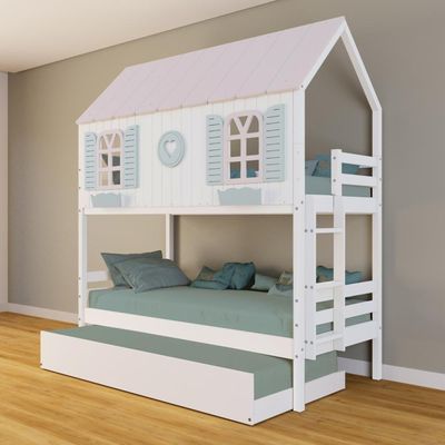 Treliche Casinha Bela Com Coração Madeira Maciça Branco/rosa/verde Housin