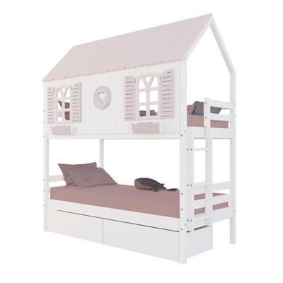 Beliche Casinha Bela Com Coração 2 Gavetas Madeira Maciça Branco/rosa Housin