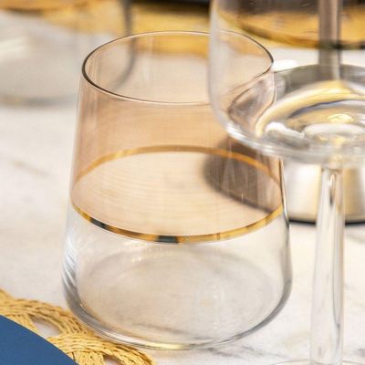 Copo Copa E Cia Duo Filetado Ouro 380ml Em Vidro Rosê