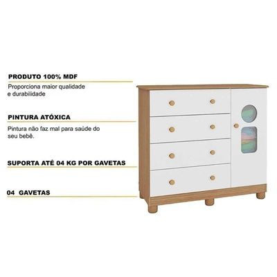Quarto Infantil Completo 3 Peças (1GuardaRoupa+1Berço+1Cômoda) QI124 Branco/Amendoa - Peroba