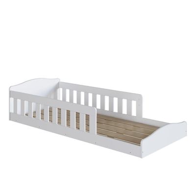 Cama Infantil De Chão Montessoriana De Solteiro Menino Menina Com Grade Proteção Branco