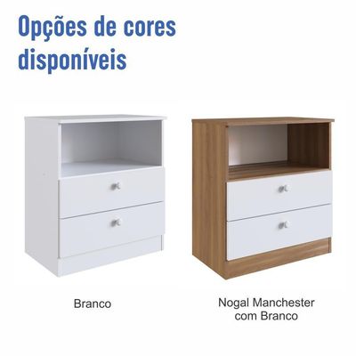 Cômoda Infantil Organizadora 2 Gavetas Com Nicho 60,8cm Para Quarto De Bebê Nogal Com Branco