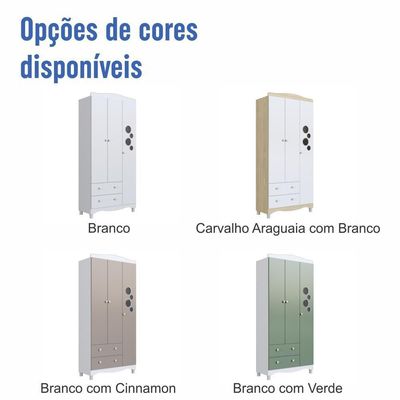 Guarda-roupa Infantil 3 Portas E 2 Gavetas Com Nichos E Cabideiro Para Quarto De Bebê Branco