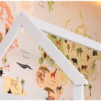 Cama Infantil Montessoriana Casinha Menino Menina Solteiro Com Proteção Lateral Branco Com Rosa