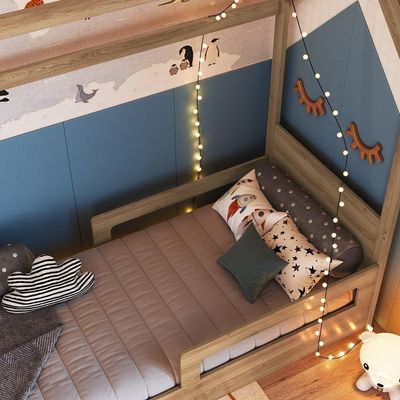 Cama Infantil Montessoriana Casinha Menino Menina Solteiro Com Proteção Lateral Aveiro Oak