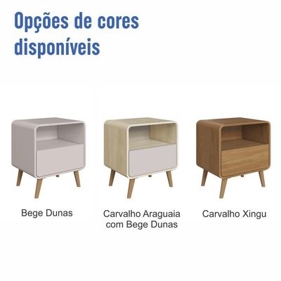 Kit Conjunto 02 Mesas De Cabeceira Canto Curvo Com Nicho 01 Gaveta E Pés Palito Retrô Bege Dunas