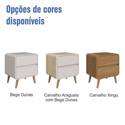 Kit Conjunto 02 Mesas De Cabeceira Canto Curvo Com 02 Gavetas E Pés Palito Retrô Carvalho Araguaia