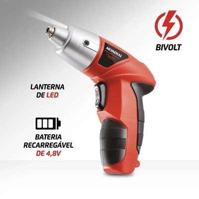Parafusadeira Mondial FPF-05 à Bateria com 1 Prolongador e 11 Bits - 4,8V Bivolt