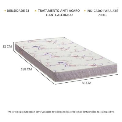 Colchão Solteiro para cama 188 x 88 cm Multimóveis