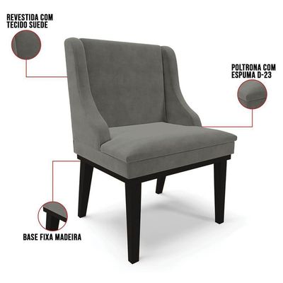 Kit 10 Cadeiras Estofadas Para Sala De Jantar Base Fixa De Madeira Preto Lia Suede Grafite - Ibiza