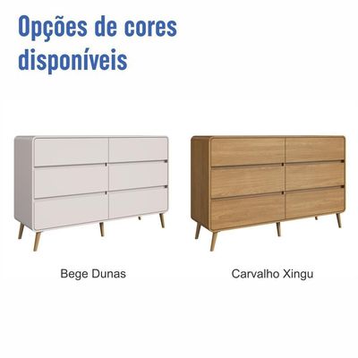 Cômoda Aparador Multiuso 6 Gavetas Estilo Retrô Moderna Para Quarto Ou Sala Bege Dunas