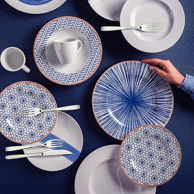 Prato Raso 28cm Porcelana Tramontina Abstratta Decorado Azul Avulso Mesa Posta