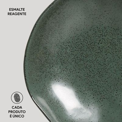 Kit Prato Raso 26,5cm e Fundo 21cm Ammi Arauco Cerâmica Porto Brasil Floral Verde 2pç