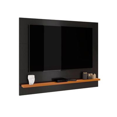 Painel Ripado Com Rack Tv 50 Polegadas 136cm Monaco - Preto E Cedro