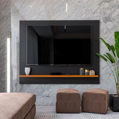Painel Ripado Com Rack Tv 50 Polegadas 136cm Monaco - Preto E Cedro
