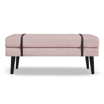 Banco Estofado Viena 1,40m Suede Rosa Bebe - Inova Decorações