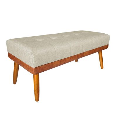 Banco Estofado Roma 120cm Courissimo Nozes-linho Bege - Inova Decorações