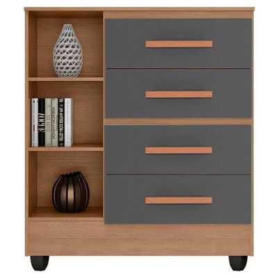 Cômoda Ambiente Lite 4 Gavetas 01 Porta Nature Cinza – Móveis Leão