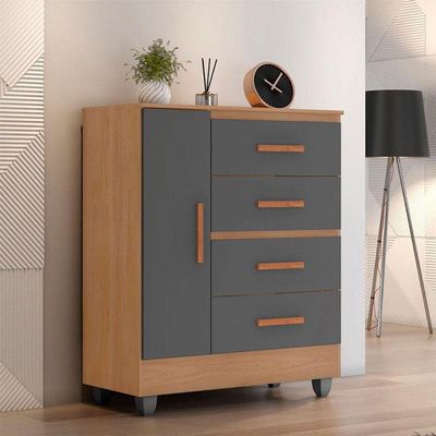 Cômoda Ambiente Lite 4 Gavetas 01 Porta Nature Cinza – Móveis Leão