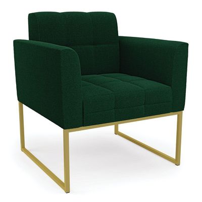 Poltrona Decorativa Industrial Dourado Kit 2 Elisa Bouclê Verde D03 - DRossi