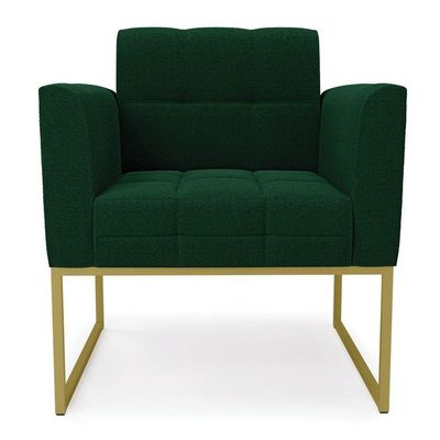 Poltrona Decorativa Industrial Dourado Kit 2 Elisa Bouclê Verde D03 - DRossi