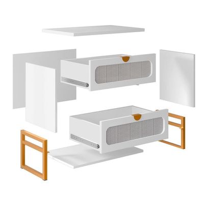 Mesa De Cabeceira Titanium Estilo Industrial Com Pés De Ferro - Branco - Dourado