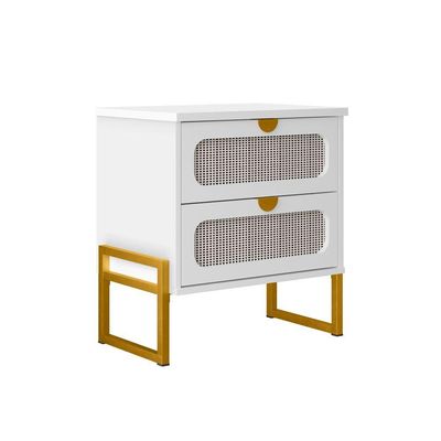 Mesa De Cabeceira Titanium Estilo Industrial Com Pés De Ferro - Branco - Dourado