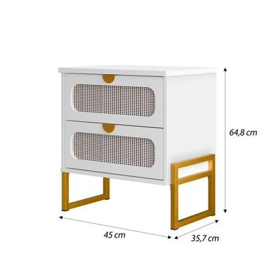 Mesa De Cabeceira Titanium Estilo Industrial Com Pés De Ferro - Branco - Dourado
